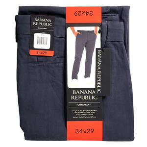 Banana Republic Mens Chino Pants Size 34x29 Gray Straight Slim NEW Stretch Fit